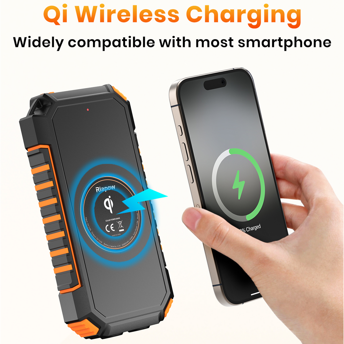 CONXWAN Wireless Solar Power Bank 26800mAh