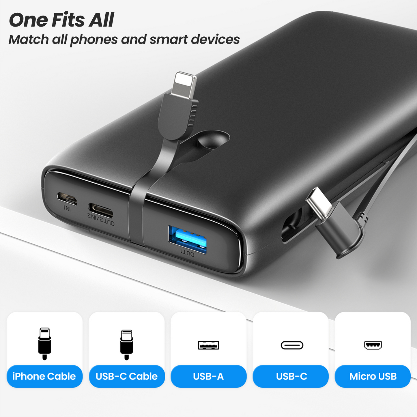 CONXWAN Power Bank 26800mAh Built-in 2 Cables