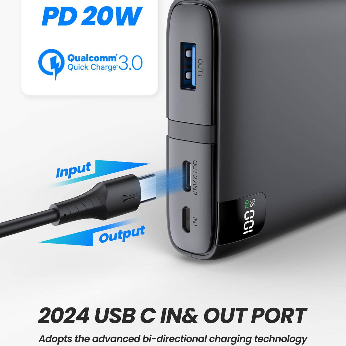 CONXWAN Power Bank 26800mAh Built-in 2 Cables