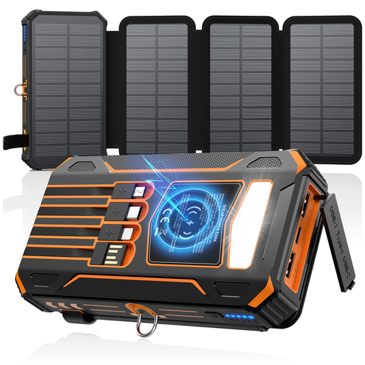 SOARAISE Solar Charger Power Bank Built-in 4 Cables and 4 Solar Panels